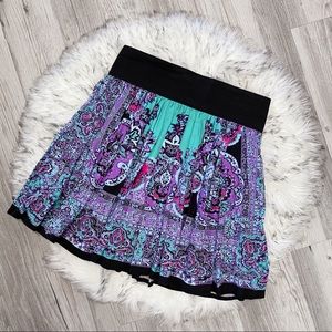 purple and teal boho patterned flowy skater skirt